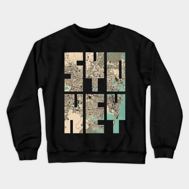 Sydney, Australia City Map Typography - Vintage Crewneck Sweatshirt by deMAP Studio